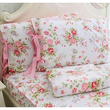 Usning Cotton Bedding Sheet, Set Extra Soft 100% Cotton Sheet Set, Rose Printed Bed Sheet Set, Floral Sheet and Pillowcase 4-Piece Full Size