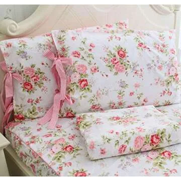 Usning Cotton Bedding Sheet, Set Extra Soft 100% Cotton Sheet Set, Rose Printed Bed Sheet Set, Floral Sheet and Pillowcase 4-Piece Full Size