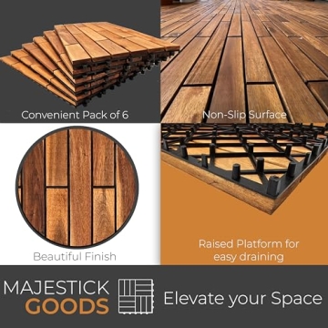 Interlocking Deck Tiles 24 x 12 Long Boards Snap Together Wood Flooring - Acacia Hardwood Outdoor Flooring for Patio - Floor Decking Tile, Waterproof Balcony Flooring 12 Sq Ft (1 Pack (6 Pieces))