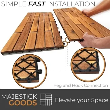Interlocking Deck Tiles 24 x 12 Long Boards Snap Together Wood Flooring - Acacia Hardwood Outdoor Flooring for Patio - Floor Decking Tile, Waterproof Balcony Flooring 12 Sq Ft (1 Pack (6 Pieces))