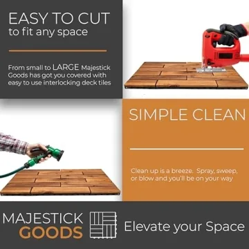 Interlocking Deck Tiles 24 x 12 Long Boards Snap Together Wood Flooring - Acacia Hardwood Outdoor Flooring for Patio - Floor Decking Tile, Waterproof Balcony Flooring 12 Sq Ft (1 Pack (6 Pieces))