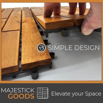 Interlocking Deck Tiles 24 x 12 Long Boards Snap Together Wood Flooring - Acacia Hardwood Outdoor Flooring for Patio - Floor Decking Tile, Waterproof Balcony Flooring 12 Sq Ft (1 Pack (6 Pieces))