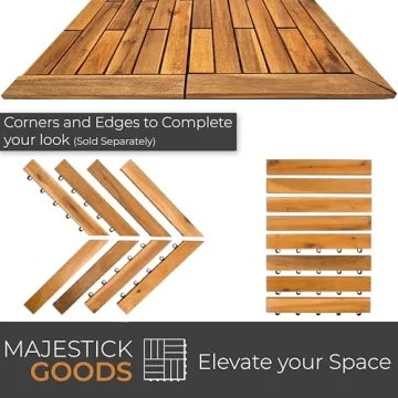 Interlocking Deck Tiles 24 x 12 Long Boards Snap Together Wood Flooring - Acacia Hardwood Outdoor Flooring for Patio - Floor Decking Tile, Waterproof Balcony Flooring 12 Sq Ft (1 Pack (6 Pieces))