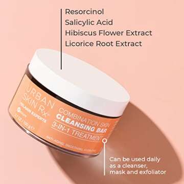 Urban Skin Rx Combination Skin Cleansing Bar | 3-in-1 Daily Cleanser, Exfoliator, and Mask Smooths, ...