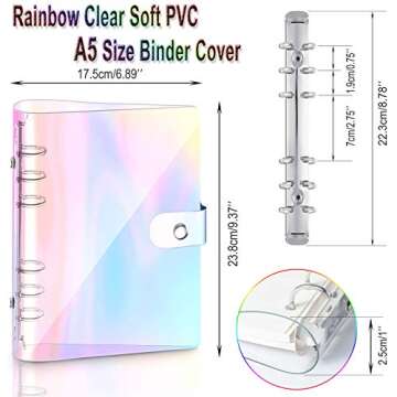 A5 Rainbow Soft PVC Notebook Cover, Refillable Paper PVC Binder, Loose Leaf Personal Planner Binder (A5,R)