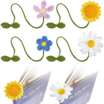 Harloon Handmade Flower Bookmark Set - 4 Pcs Cute Bookmarks for Readers