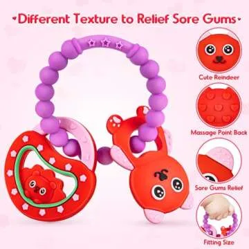NPET Baby Valentines Teething Toy, Cute Bear & Red Heart Teeting Ring Infant Baby Teething, Sore Gums Relief Infant Toys Valentines Birthday Chocking-Prove Design Baby Teething Chew Toys Bpa-Free