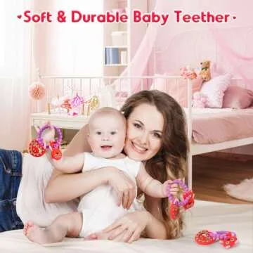 NPET Baby Valentines Teething Toy, Cute Bear & Red Heart Teeting Ring Infant Baby Teething, Sore Gums Relief Infant Toys Valentines Birthday Chocking-Prove Design Baby Teething Chew Toys Bpa-Free