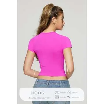 OEAK Womens T-Shirts Short Sleeve Shirts Crew Neck Basic Tees Soft Smoothing Seamless Tshirts Slim Fit Going Out Trendy Tops Deep XS Hot