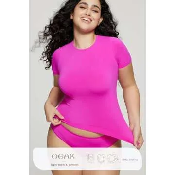 OEAK Womens T-Shirts Short Sleeve Shirts Crew Neck Basic Tees Soft Smoothing Seamless Tshirts Slim Fit Going Out Trendy Tops Deep XS Hot