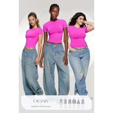 OEAK Womens T-Shirts Short Sleeve Shirts Crew Neck Basic Tees Soft Smoothing Seamless Tshirts Slim Fit Going Out Trendy Tops Deep XS Hot