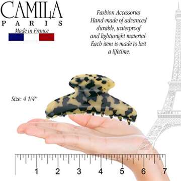 Camila Paris CP3035 French Hair Clip for Women, Handmade, Ivory Tokyo, for Thick Volume Hair, Girls Hair Claw Clips Jaw, Durable Styling Hair Accessories for Women, Strong Hold Grip, Made in France