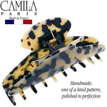 Camila Paris CP3035 French Hair Clip for Women, Handmade, Ivory Tokyo, for Thick Volume Hair, Girls Hair Claw Clips Jaw, Durable Styling Hair Accessories for Women, Strong Hold Grip, Made in France