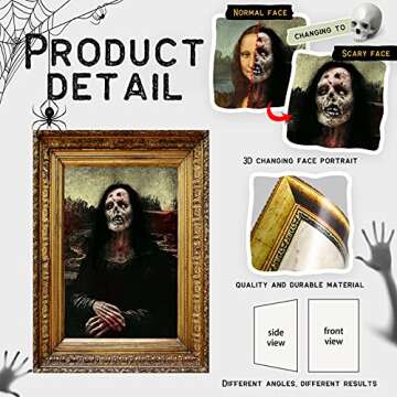 Halloween Decorations 3D Changing Face Horror Pictures Moving Portrait Haunted Pictures Gothic Mansi...