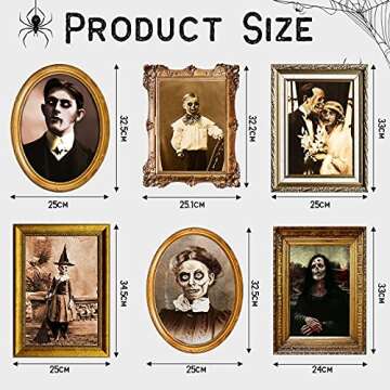Halloween Decorations 3D Changing Face Horror Pictures Moving Portrait Haunted Pictures Gothic Mansion Portraits Tabletop Picture Frame Scary Wall Decoration for Halloween Party House (Chic,6 PCS)