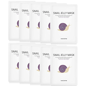SKEDERM Korean Face Mask Snail Jelly Sheet Mask 10 Sheets Hydrating Sheet Mask Anti-Wrinkle Korean S...