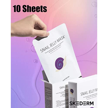 SKEDERM Korean Face Mask Snail Jelly Sheet Mask 10 Sheets Hydrating Sheet Mask Anti-Wrinkle Korean Skin Care Anti-Aging Sheets Pack Moisturizing Snail Secretion Filtrate 30,000ppm