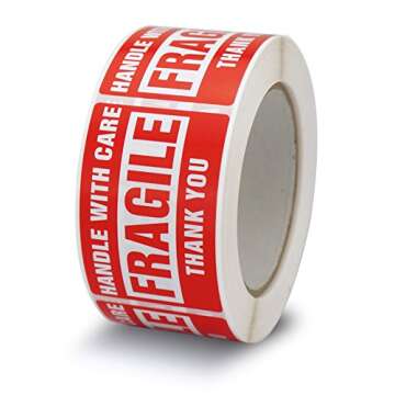 2 Rolls/1000 Labels,Handle with Care Fragile Thank You, Red Warning Shipping Label Stickers (2" x 3"...