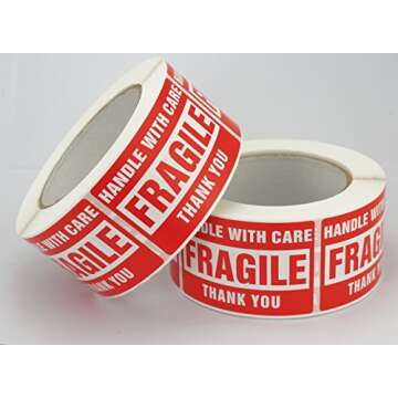 2 Rolls/1000 Labels,Handle with Care Fragile Thank You, Red Warning Shipping Label Stickers (2" x 3")