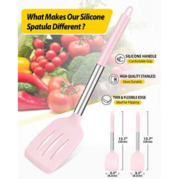 Pack of 2 Silicone Solid Turner, Non Stick Slotted Kitchen Spatulas, High Heat Resistant BPA Free Co...