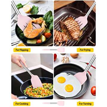 Pack of 2 Silicone Solid Turner, Non Stick Slotted Kitchen Spatulas, High Heat Resistant BPA Free Cooking Utensils, Ideal Cookware for Fish, Eggs, Pancakes(Pink)