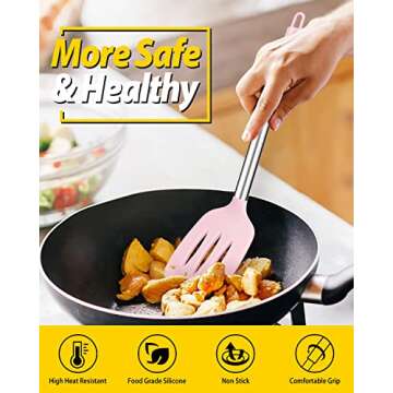 Pack of 2 Silicone Solid Turner, Non Stick Slotted Kitchen Spatulas, High Heat Resistant BPA Free Cooking Utensils, Ideal Cookware for Fish, Eggs, Pancakes(Pink)