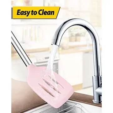 Pack of 2 Silicone Solid Turner, Non Stick Slotted Kitchen Spatulas, High Heat Resistant BPA Free Cooking Utensils, Ideal Cookware for Fish, Eggs, Pancakes(Pink)