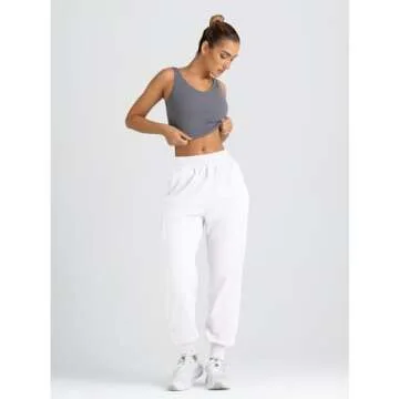 Yovela Sweatpants Women Baggy High Waisted Sweat Pants Fall Clothes Casual Joggers Y2k Aesthetic 2024 2025 Winter Spring Fashion Trendy Warm Outfits Cute Comfy Tall Trousers with Pockets White S