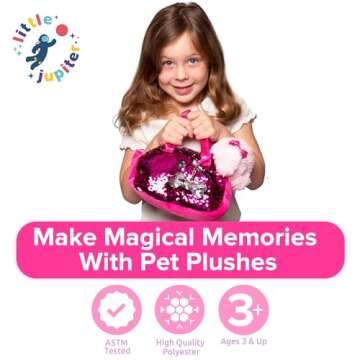 Little Jupiter Pet Plush Set with Purse w/Reversible Sequins & Charm - Stuffed Animal Toy for Kids A...