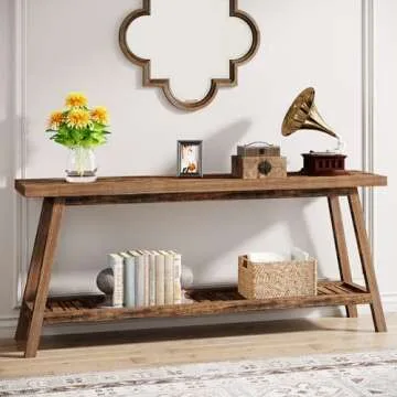 Tribesigns Farmhouse Console Entryway Table: 70.9 Inches All Wood Console Table for Entrance, 2 Tiers Narrow Long Behind Couch Sofa Table, Foyer Entry Table for Hallway, Living Room, Brown