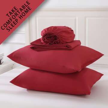 Overket Full Sheet Set Ultra Soft Full Bed Sheets 1800 Series Luxury Cooling Sheets-100% Microfiber-Breathable-Wrinkle Free - Full Size Red-4PC