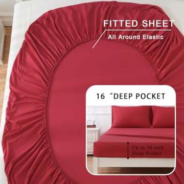 Overket Full Sheet Set Ultra Soft Full Bed Sheets 1800 Series Luxury Cooling Sheets-100% Microfiber-Breathable-Wrinkle Free - Full Size Red-4PC