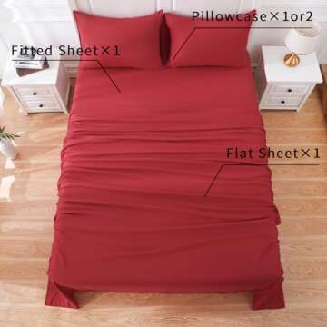Overket Full Sheet Set Ultra Soft Full Bed Sheets 1800 Series Luxury Cooling Sheets-100% Microfiber-Breathable-Wrinkle Free - Full Size Red-4PC