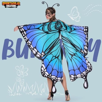 Blue Wing Cape & Lace Mask Butterfly Costume