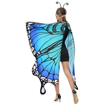Blue Wing Cape & Lace Mask Butterfly Costume