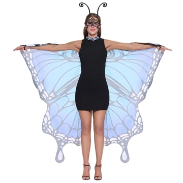 Blue Wing Cape & Lace Mask Butterfly Costume