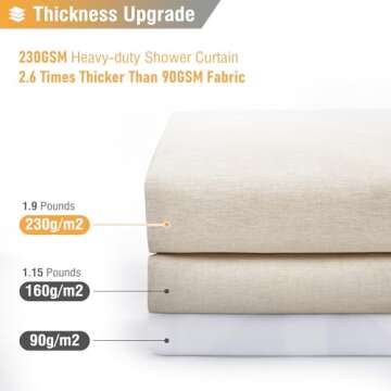 BTTN Extra Long Fabric Shower Curtain, 96 Inch Linen Textured Heavy Duty Cloth Shower Curtain Set with 12 Plastic Hooks, Large Hotel Luxury Polyester Shower Curtains for Bathroom(72"x96", Beige/Cream)