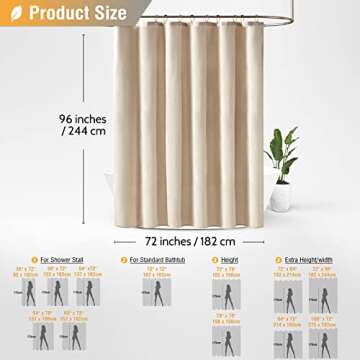 BTTN Extra Long Fabric Shower Curtain, 96 Inch Linen Textured Heavy Duty Cloth Shower Curtain Set with 12 Plastic Hooks, Large Hotel Luxury Polyester Shower Curtains for Bathroom(72"x96", Beige/Cream)
