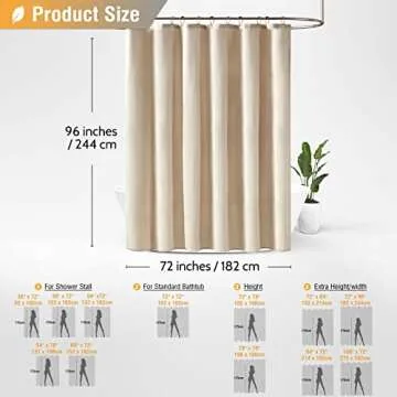 BTTN Extra Long Fabric Shower Curtain, 96 Inch Linen Textured Heavy Duty Cloth Shower Curtain Set with 12 Plastic Hooks, Large Hotel Luxury Polyester Shower Curtains for Bathroom(72"x96", Beige/Cream)