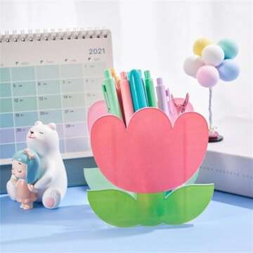 Cute Cactus Rainbow Shape Acrylic Pen Holder,Cactus Pencil Container Makeup Brush Holder, Clear Cactus Desk Accessories for School Office(Cherry)
