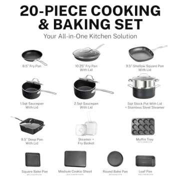 GRANITESTONE 20 Pc Pots and Pans Set Non Stick Cookware Set, Kitchen Cookware Sets with Deep Frying ...