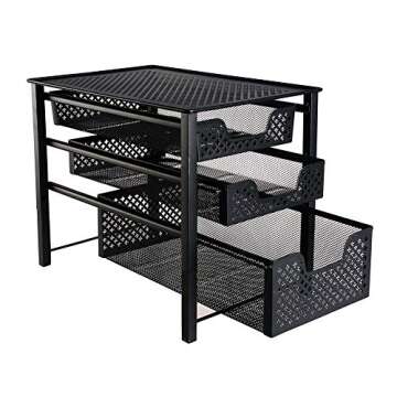 Stackable 3 Tier Organizer Baskets with Mesh Sliding Drawers, Ideal Cabinet, Countertop, Pantry, Under the Sink, and Desktop Organizer for Bathroom,Kitchen, Office.