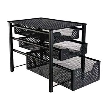 Stackable 3 Tier Organizer Baskets with Mesh Sliding Drawers, Ideal Cabinet, Countertop, Pantry, Under the Sink, and Desktop Organizer for Bathroom,Kitchen, Office.
