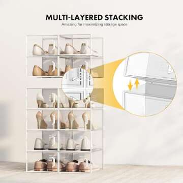 XX-Large Clear Shoe Storage Boxes, Stackable 12 Pack