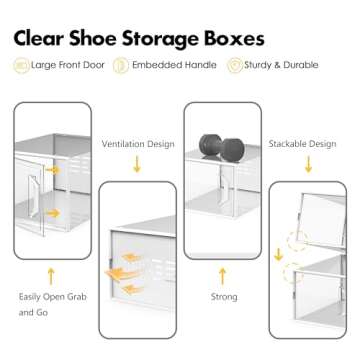 XX-Large Clear Shoe Storage Boxes, Stackable 12 Pack