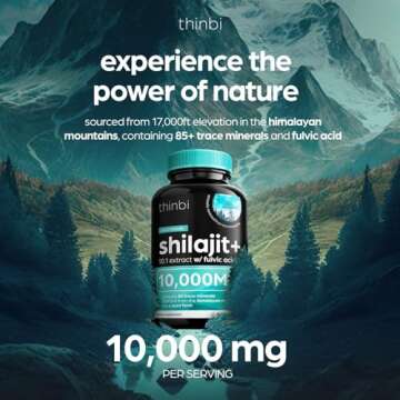 Thinbi Pure Himalayan Shilajit 10000mg Maximum Potency Organic Capsules 90 Count with Fulvic Acid & ...