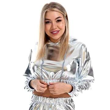 OBEEII Shiny Metallic Crop Top for Fashion-Forward Women