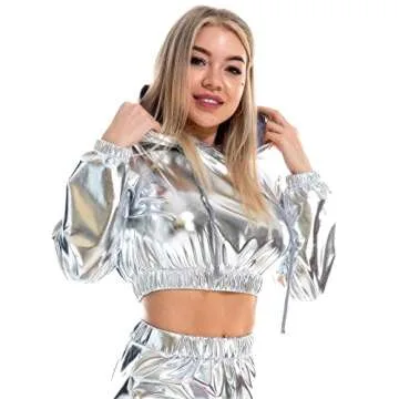 OBEEII Shiny Metallic Crop Top for Fashion-Forward Women