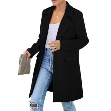 PRETTYGARDEN Women's 2024 Fall Long Blazer Jackets Long Sleeve Lapel Pockets Loose Fit Work Casual B...