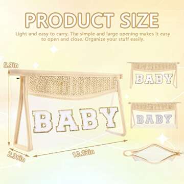 Cute Boho Patch Baby Bag Clear Makeup Letter Bag, Waterproof Zipper Make up Bag Toiletry Pouch for Women Girls, Clear Letter Patch Cosmetic Bag Transparent Organizer Pouch for Travel(Baby, Beige)